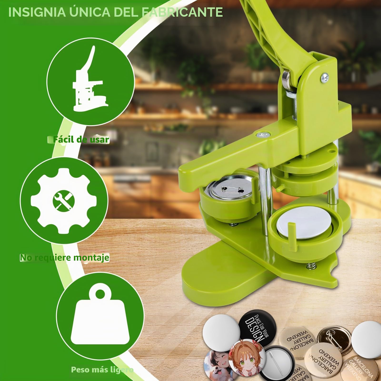Máquina para hacer botones de 32 mm con 100 piezas, imagen y Cortador circular, Button Maker prensa de empuje y tracción para crear insignias, regalos y pins, Fabricación de botones