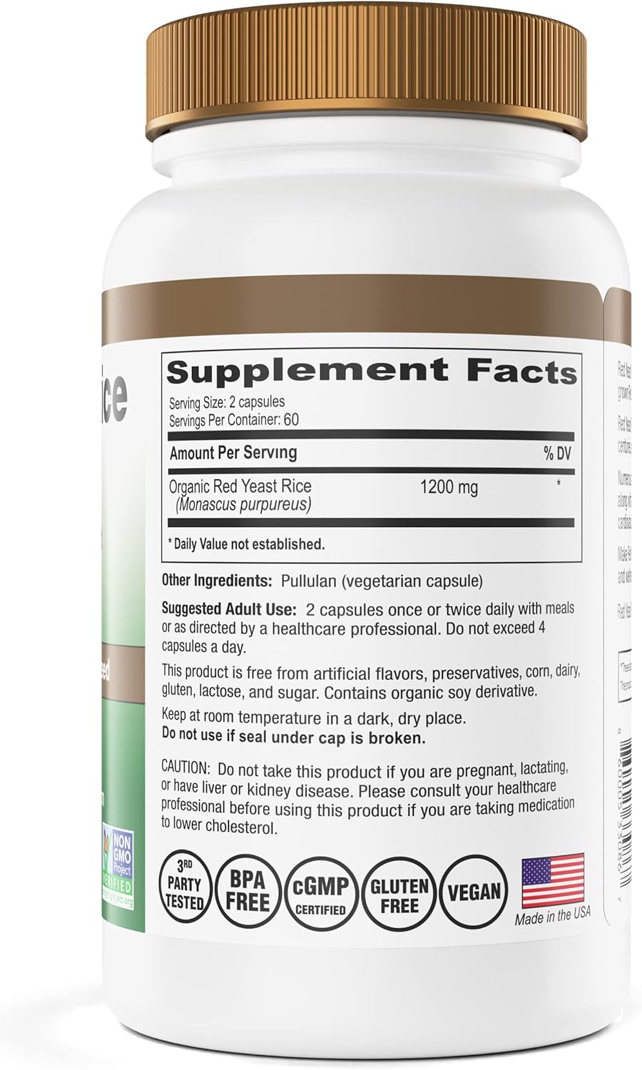 Red Yeast Rice Gold, Made with 600 mg Organic Red Yeast Rice - IP6 International - 120 Vegetarian Capsules