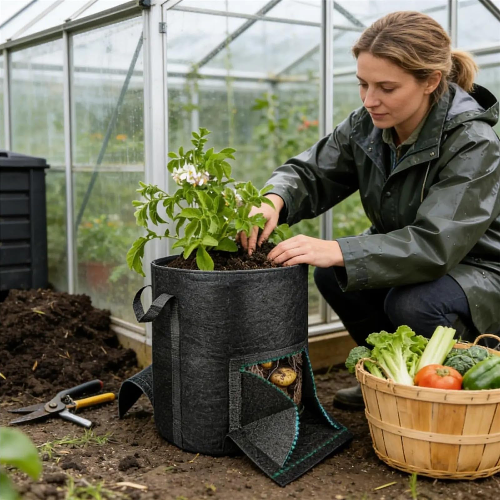 Stofftopf Pflanzbeutel aus Vliesstoff for Kartoffeln | For Karotten-Tomaten-Zwiebeln