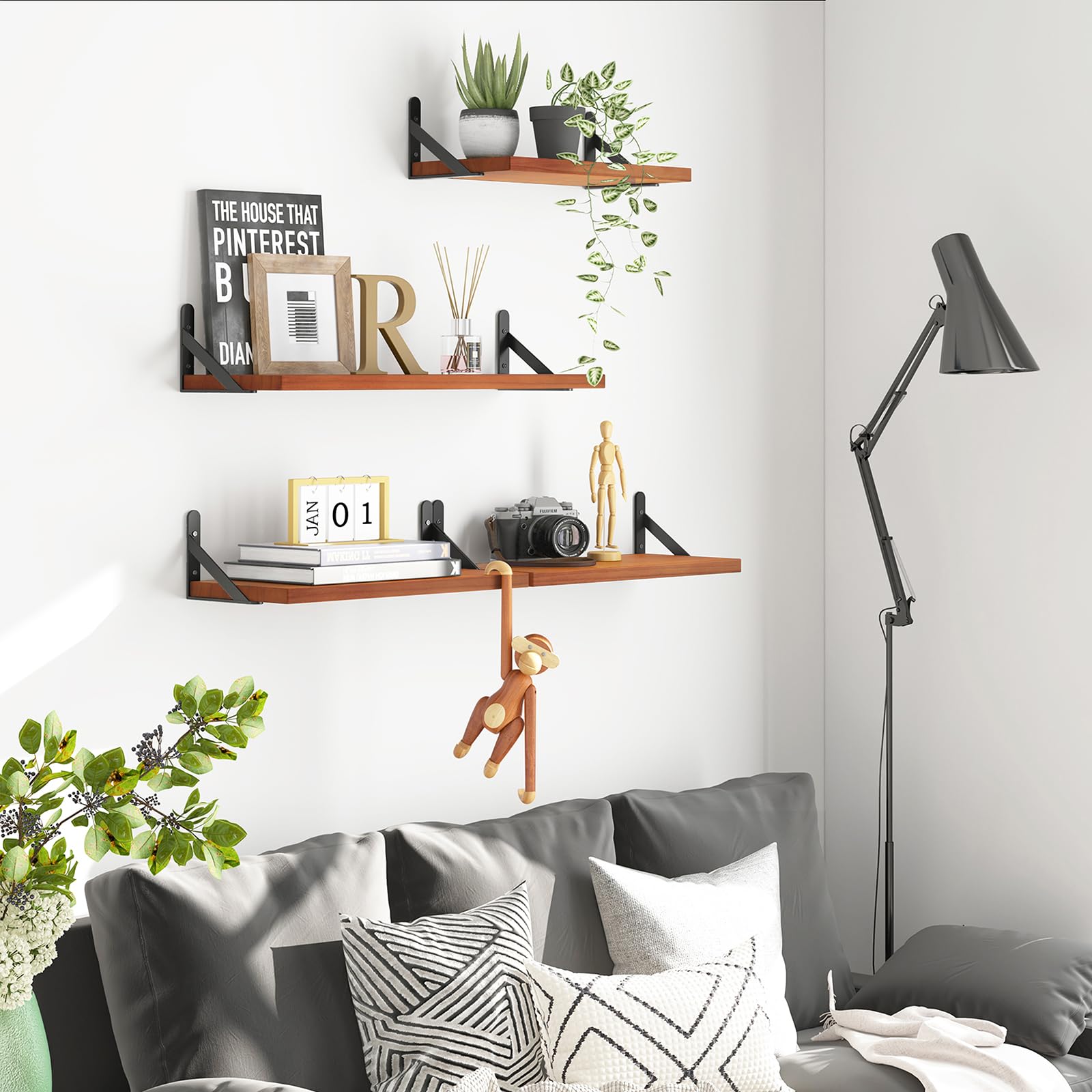 YGEOMER Floating Shelves, Rustic Wood Shelves, 4 Sets Of