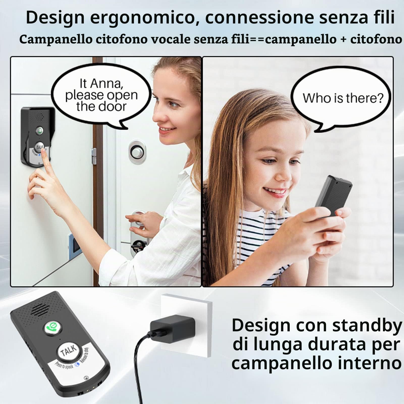 Interfono Wireless con Raggio Lungo Fino a 1500 Metri, 2 Ricevitori Interni, Comunicazione Bidirezionale, Volume Regolabile, Resistente alle Intemperie per Sicurezza Domestica