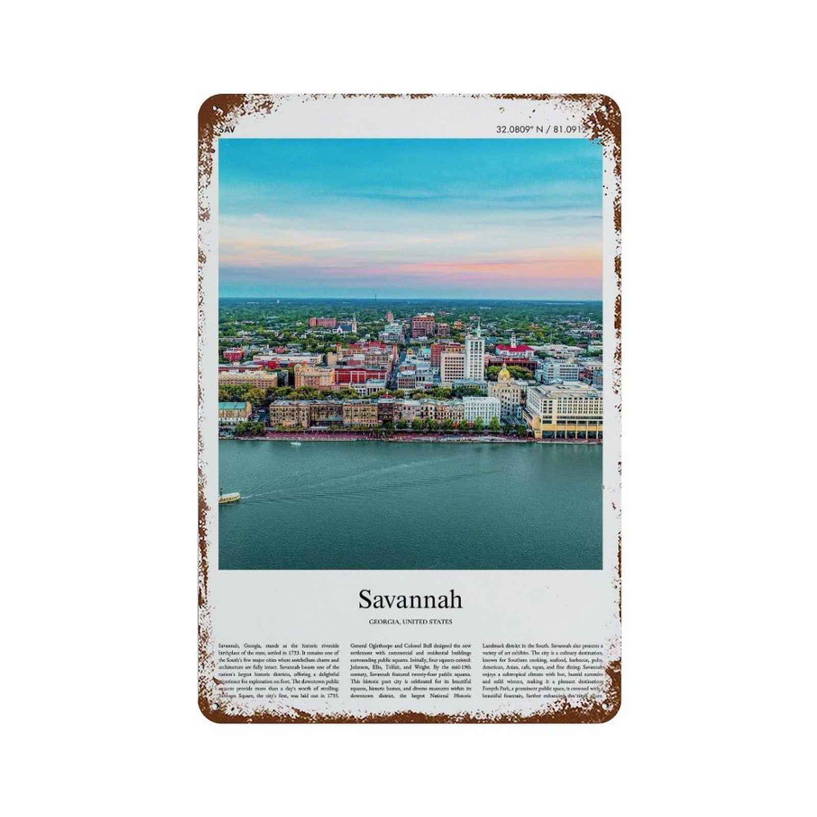 xiaoxiaoshen Savannah, Georgia, United States, USA City Scenery Wall Decor Art Metal Tin Poster Modern Home Decor Art Home Bar Shop Decorations Vintage Sign 30x20cm