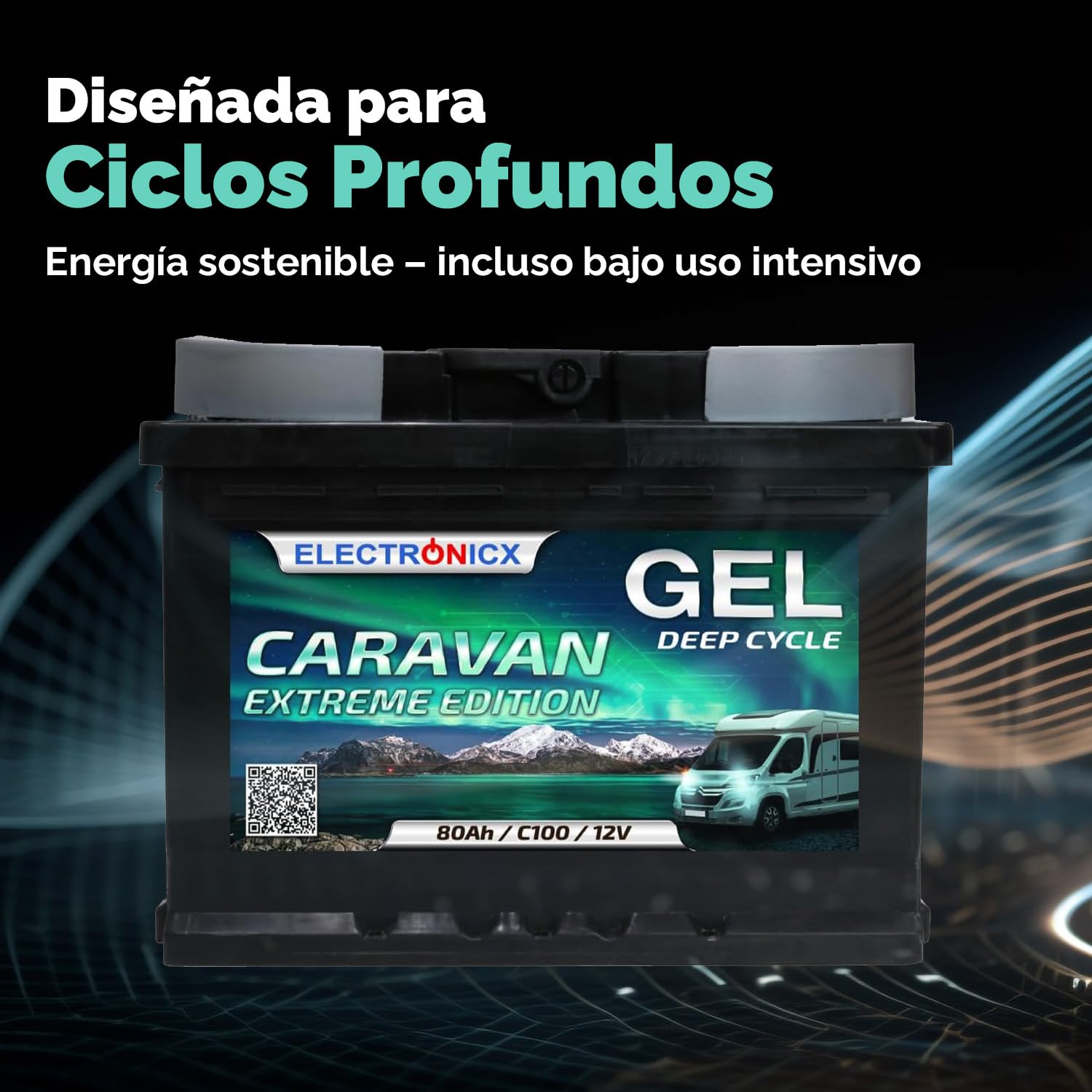 Elektronicx 12 V 80 Ah Batería de Gel – Batería de ciclo profundo sin mantenimiento, ideal para autocaravanas, barcos, aplicaciones solares, camping y sistemas de energía fuera de la red.