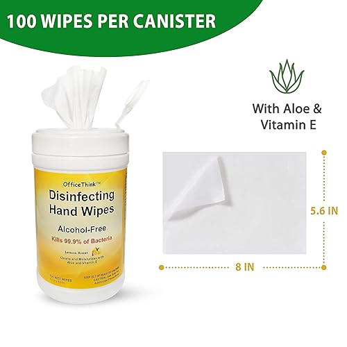 Miniatura 5 de Toallitas desinfectantes para manos, paquete de 2, toallitas sin alcohol, 100 unidades por tina x 2