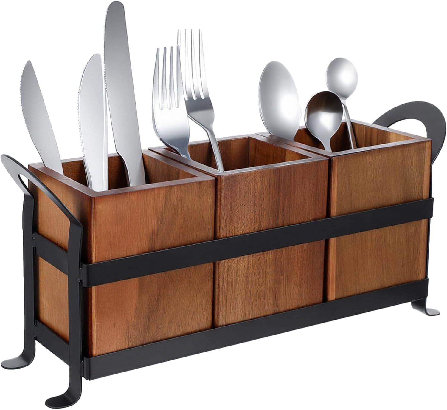Lemecima Utensil Holder for Party - Silverware Caddy with Three Compartments, Detachable, Portable Handle, Stylish Cutlery Holder for Countertop and Outdoor Use