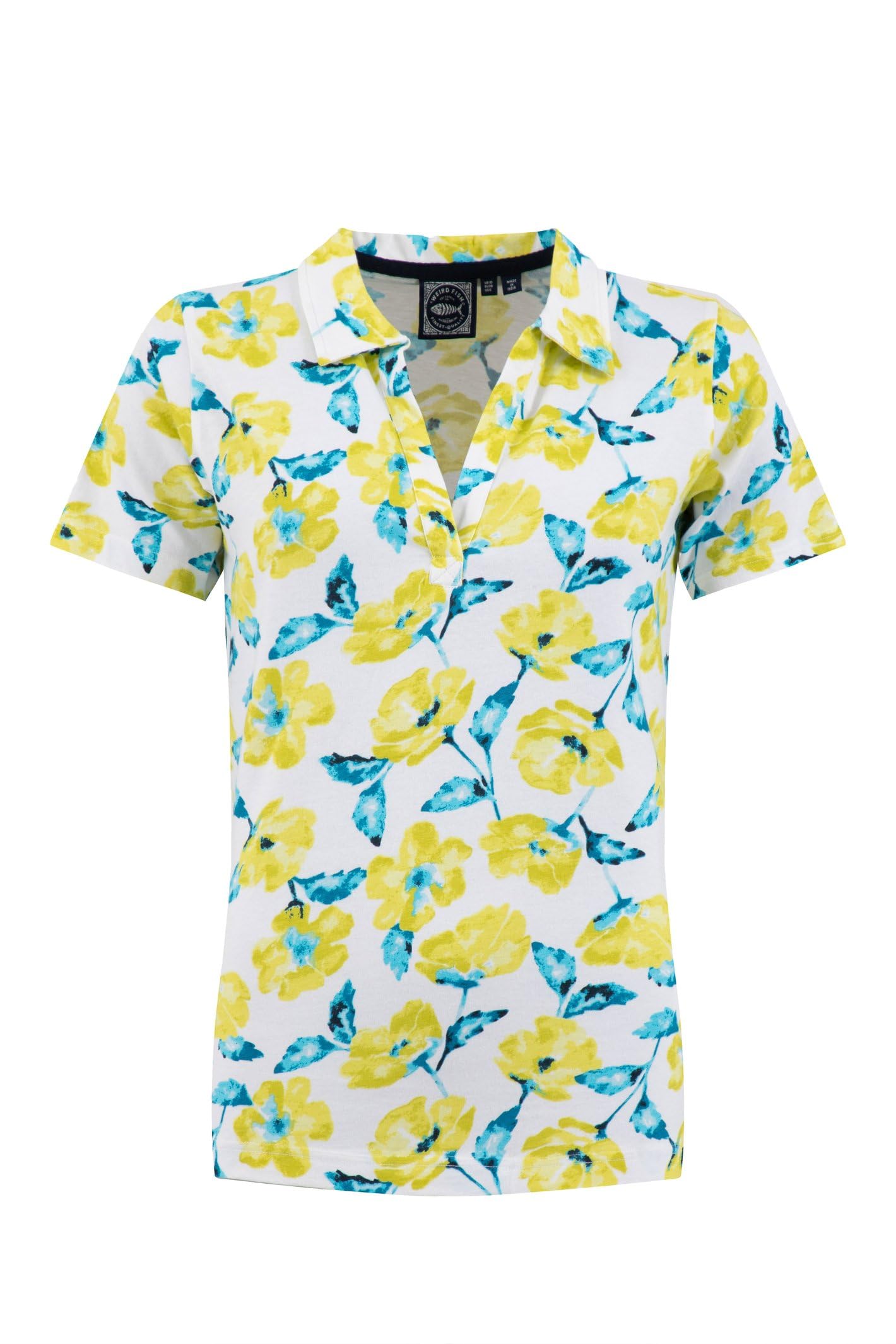 Weird Fish Women's Rhenena Printed Jersey Polo Shirt in White | Size: 12