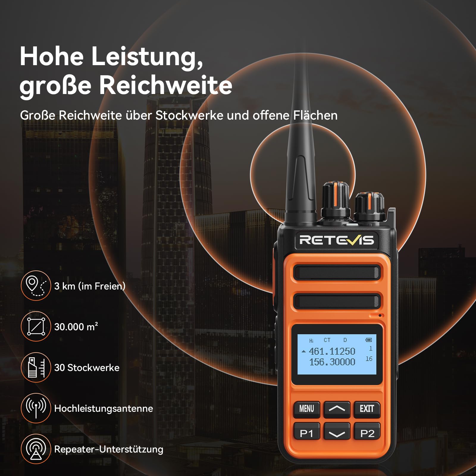 Retevis C66B Funkgerät Professionell, Walkie Talkie mit Großer Reichweite | Langstreckenfunkgeräte, Schnellladefunktion, Kabelloses Kopieren, für Restaurants, Hotels, Sicherheit (Orange, 6er Pack)