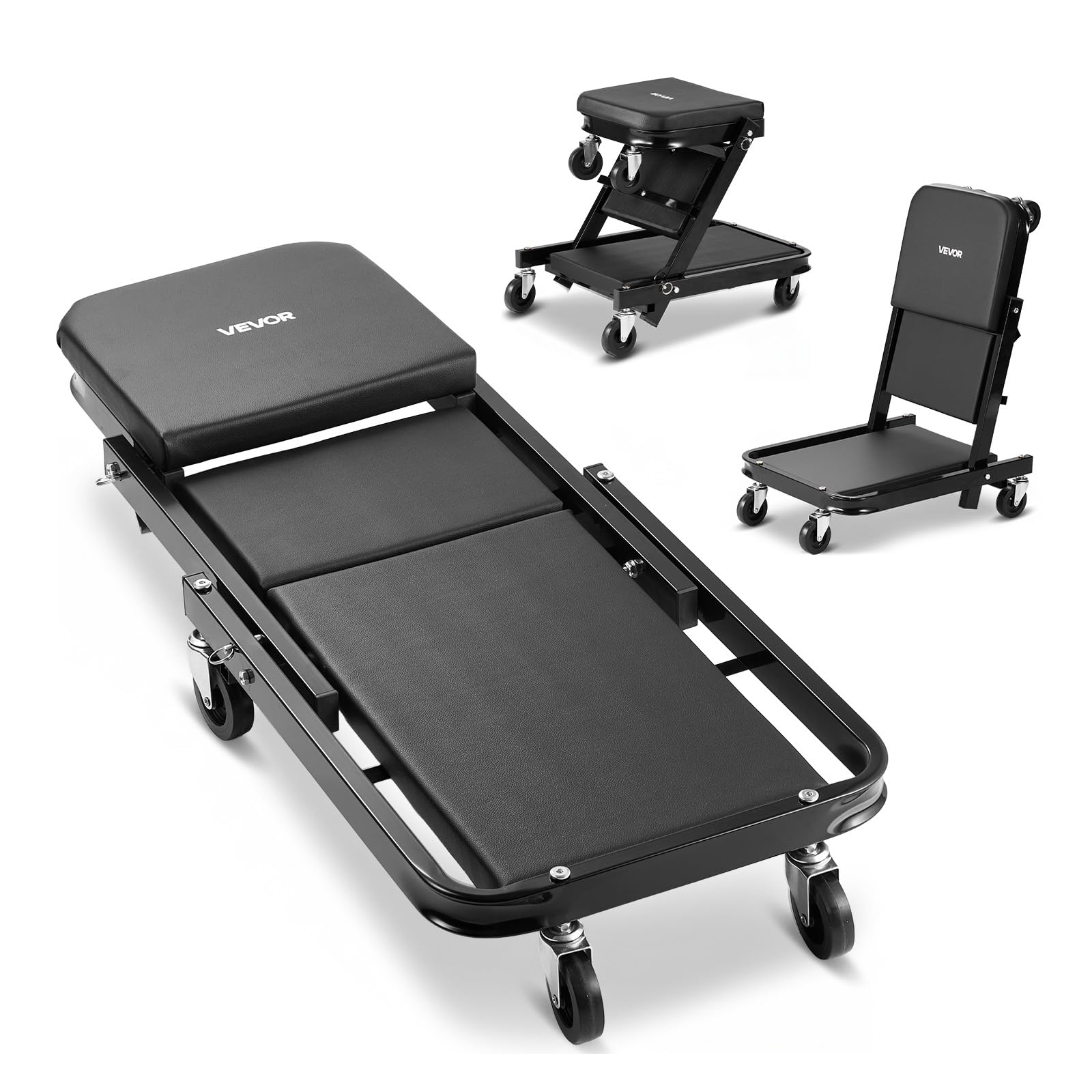 VEVOR Lettino Pieghevole sotto Auto Carico 218 kg con 6 Ruote Piroettanti, Sdraio da Meccanico Pieghevole 1015 mm sotto Veicoli Riparazioni Auto da Officina Garage, Acciaio al Carbonio, Colore Nero