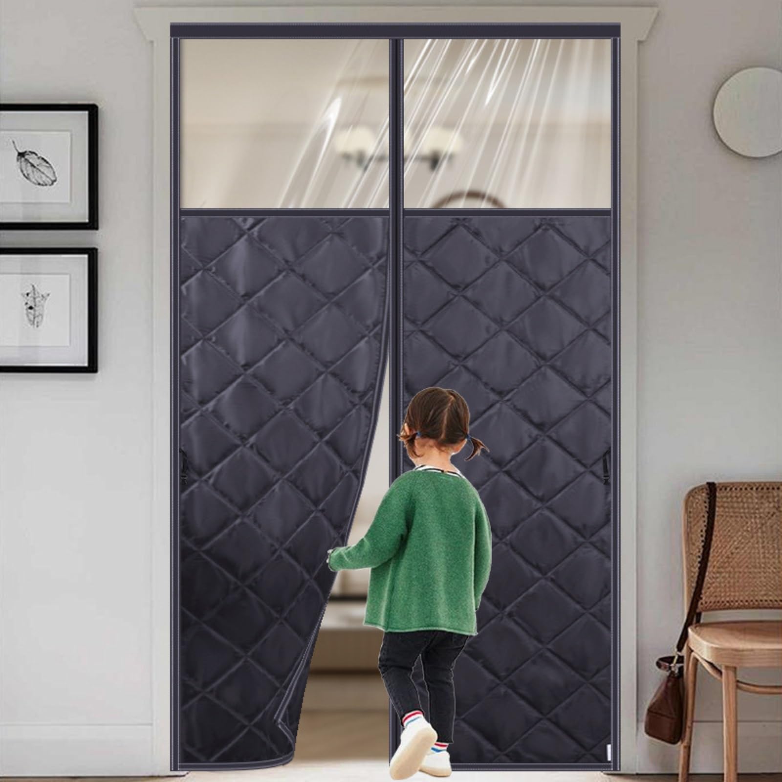 Rideau de porte isolant thermique hiver rideau thermique magnétique anti froid noir 85x190