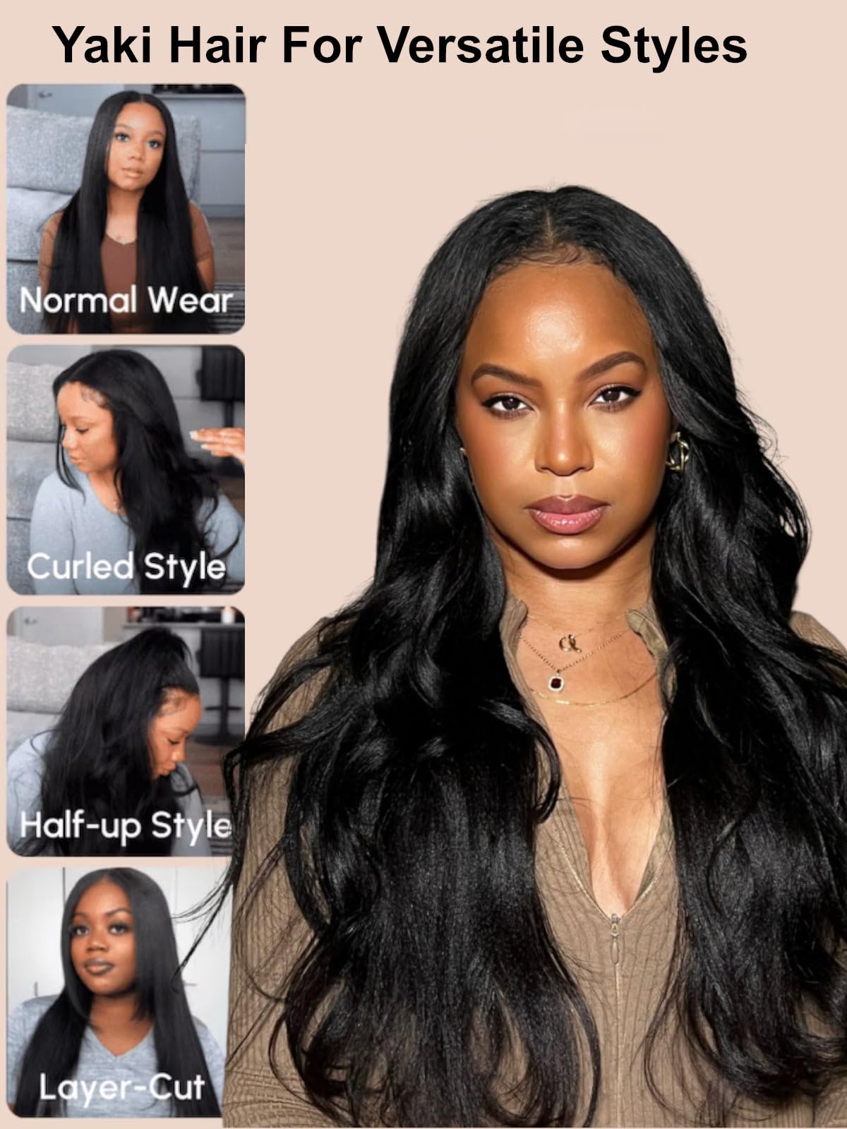 Human Hair V Part Wig Yaki Straight EasiContour Glueless 22 Inch 150% Density Amazon.com : UNICE EasiContour V Part Wigs Human Hair Yaki  main image 3