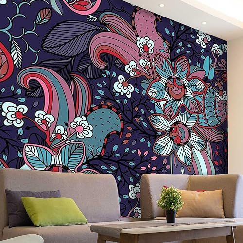 Papel tapiz pelable, diseño de graffiti floral retro, personalizable, paneles decorativos de papel de paredes, sin pegamento para dañar la pared de