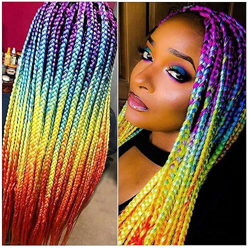 Miniatura 4 de Extensiones de trenzas gigantes de cabello sintético de colores degradados, 5 piezas de 24 pulgadas 2 tonos, trenzas estilo Senegal, tejido crochet