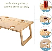 Vista 4 de Peohud Mesa Portátil de Picnic para Vino, Mesa Plegable de Picnic para Champán y Aperitivos, Mesa de Picnic Exterior de Madera con Soporte