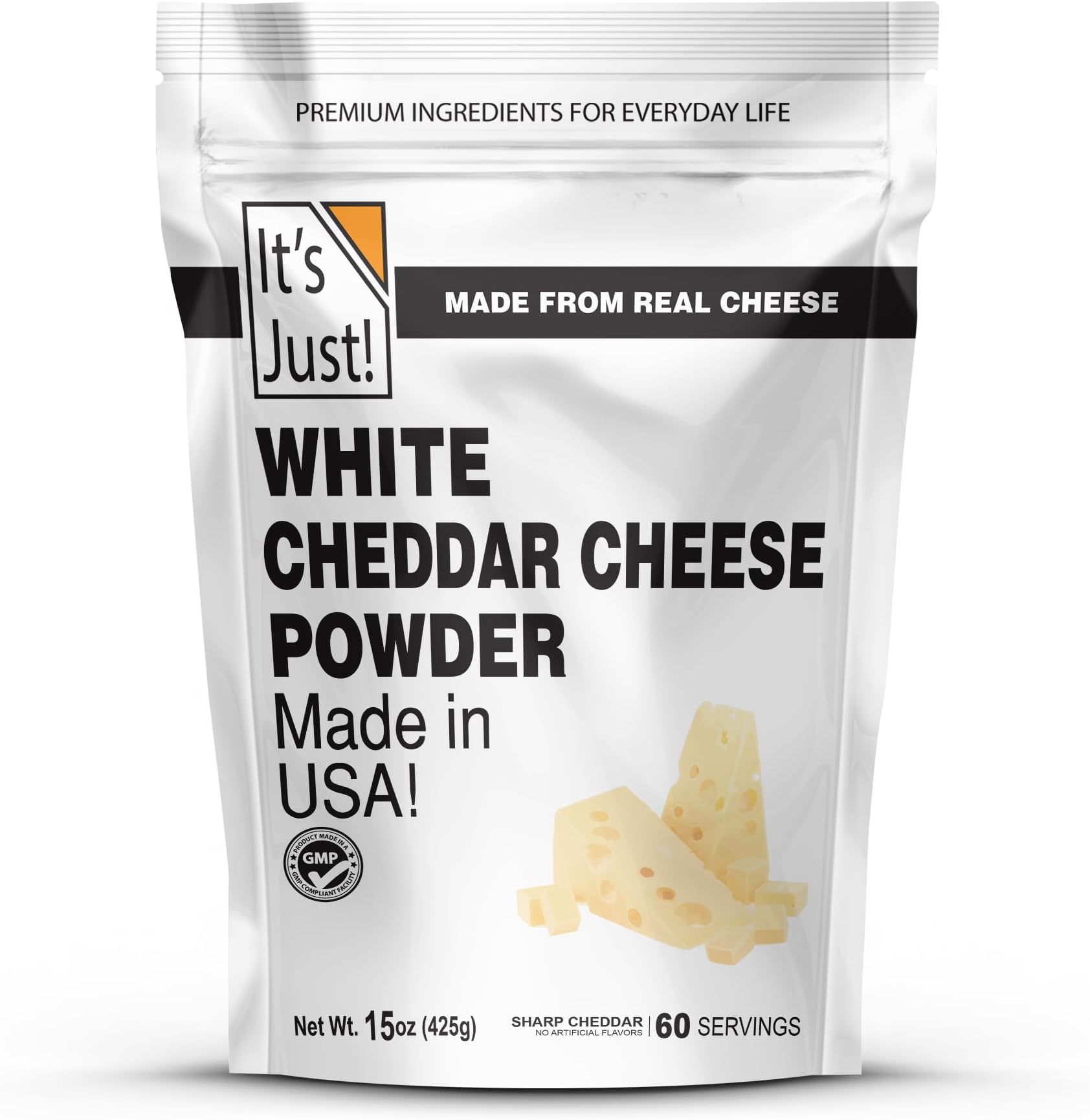 It's Just - White Cheddar Cheese Powder, Traditional Sharp Flavor, Made in USA, rBST/rBGH Hormone Free, 15oz, Shelf Stable, Make Cheese Sauce, Sprinkle for Flavor
