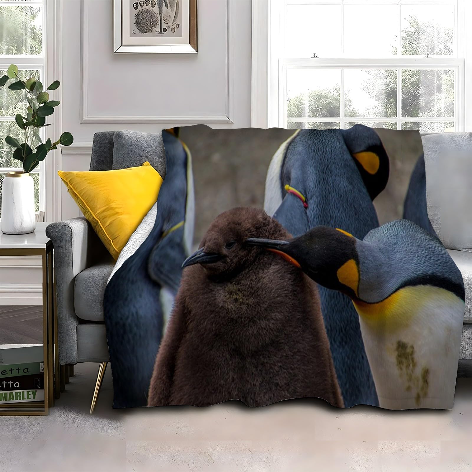 LLSZAHD Penguin Blanket, Animals Throw Blanket, Thick Warm Fuzzy Washable Flannel Blanket for Sofa, Chair, Car, Lap, Pets, excellent gift (30"x40")