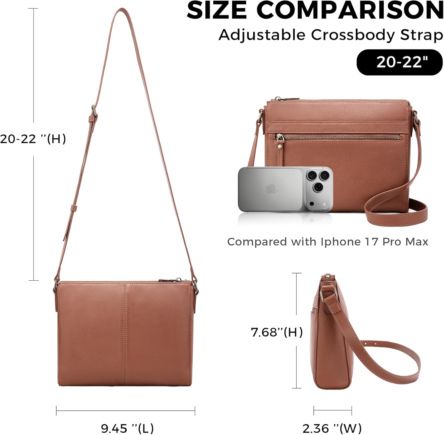 Genuine Leather Crossbody Purses for Women Travel Small Cross body Bag with Built in RFID Wallet Adjustable Shoulder Handbags - Image 6