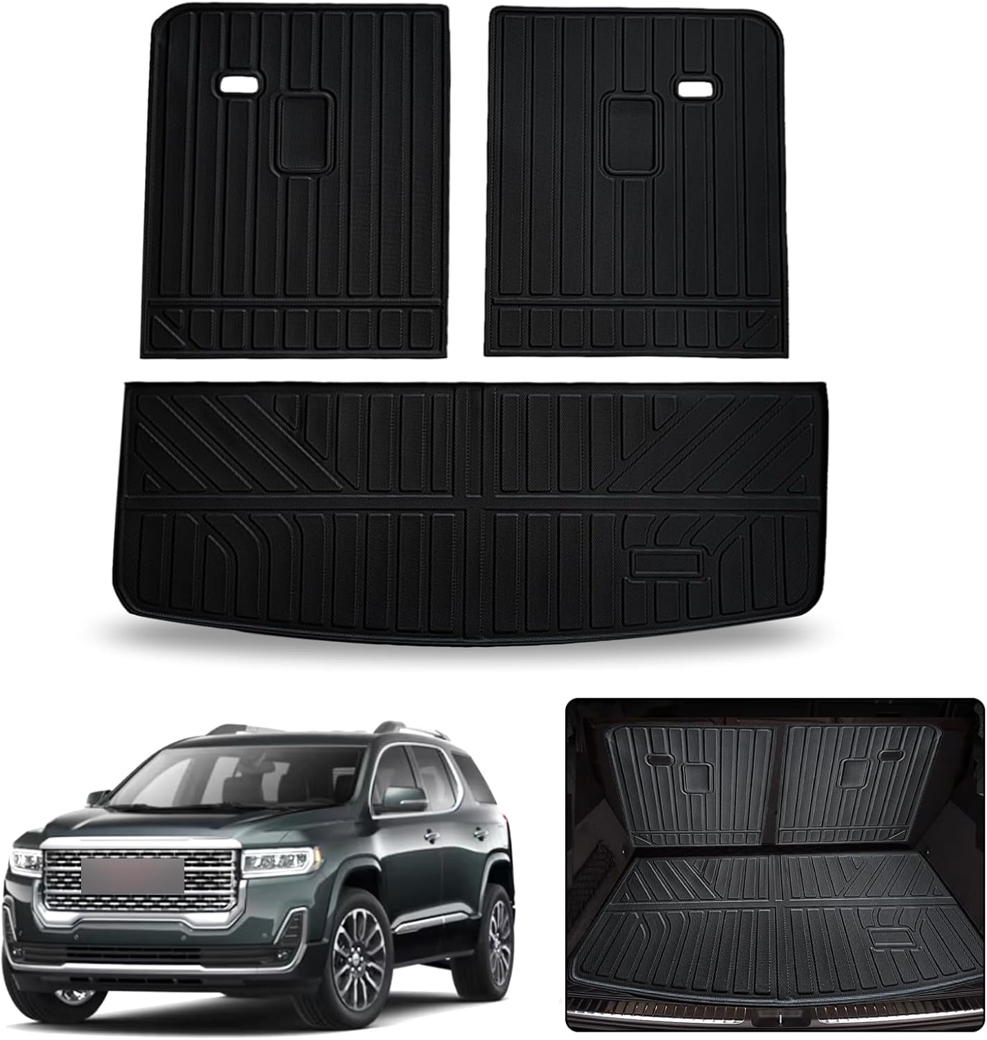 Custom Fit for Cargo Mat 2017-2023 GMC Acadia - Black TPE All Weather Waterproof Rear Cargo Liner Rear Trunk Liner Back Seat Cover Protector(Trunk Mats+Backrest Mat) Trunk Mats + Backrest Mat