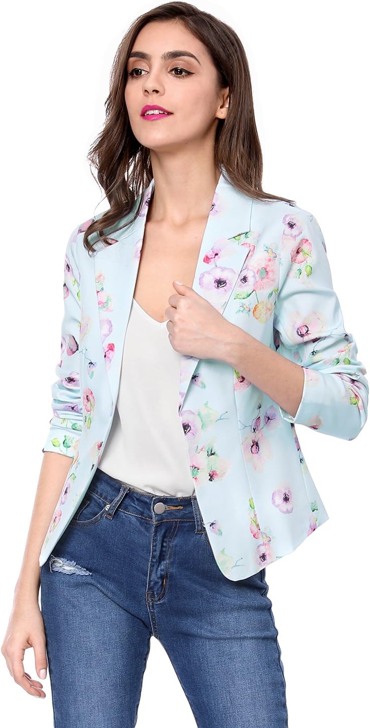 Allegra K Women's Work Casual Fitted Blazer Notch Lapel Printed Open Front Suit Jacket - Image 3
