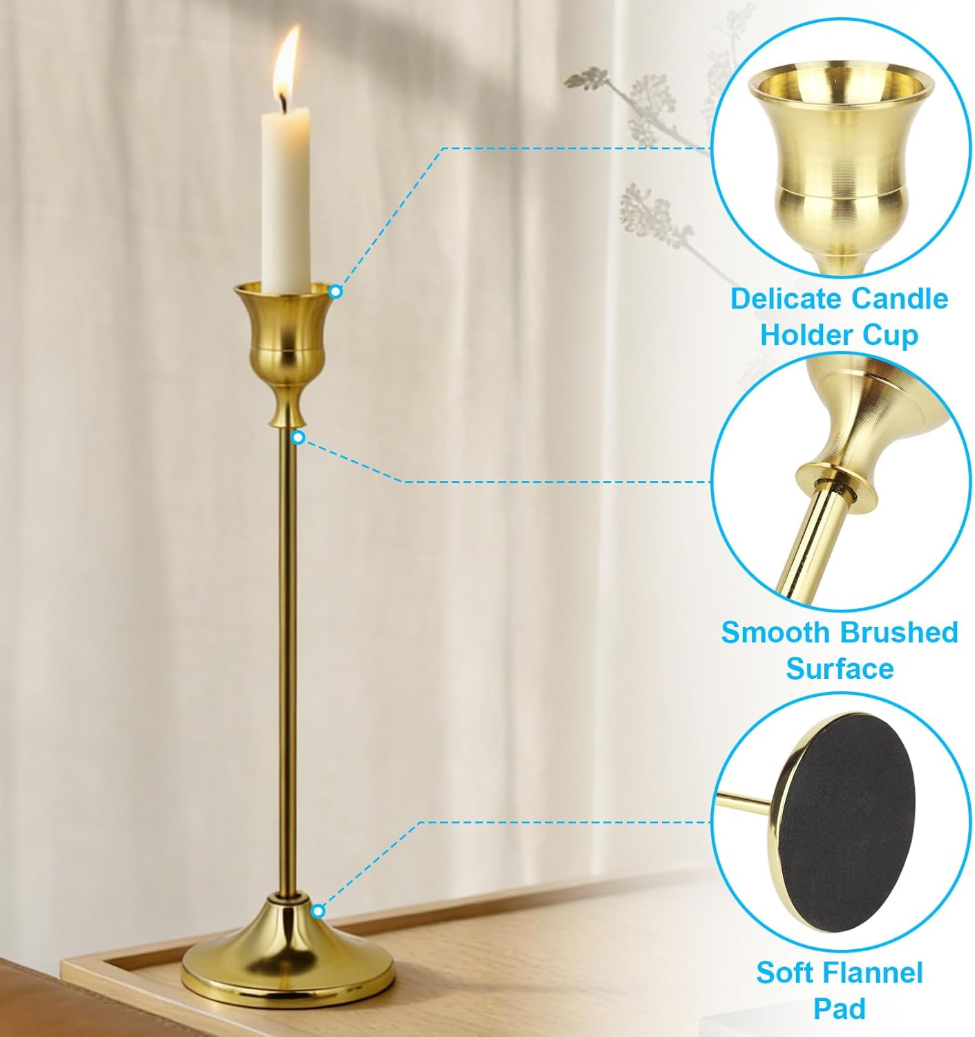 3PCS Candlestick Holders, Brass Gold Taper Candle Holders, Metal Vintage Candle Stick Holders for Table and Mantel Decorations, Home Decor Centerpieces for Dinning, Wedding and Party - Image 5