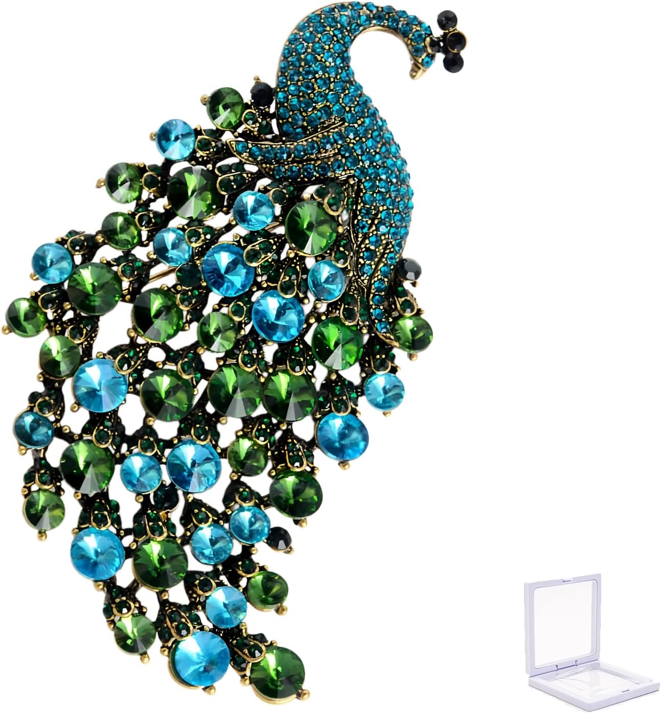 Rhinestone Peacock Brooch Pin for Women Girls Crystal Bird Animal Brooches Lapel Pins Dress Accessories Wedding Mother's Day Birthday Jewelry Gift
