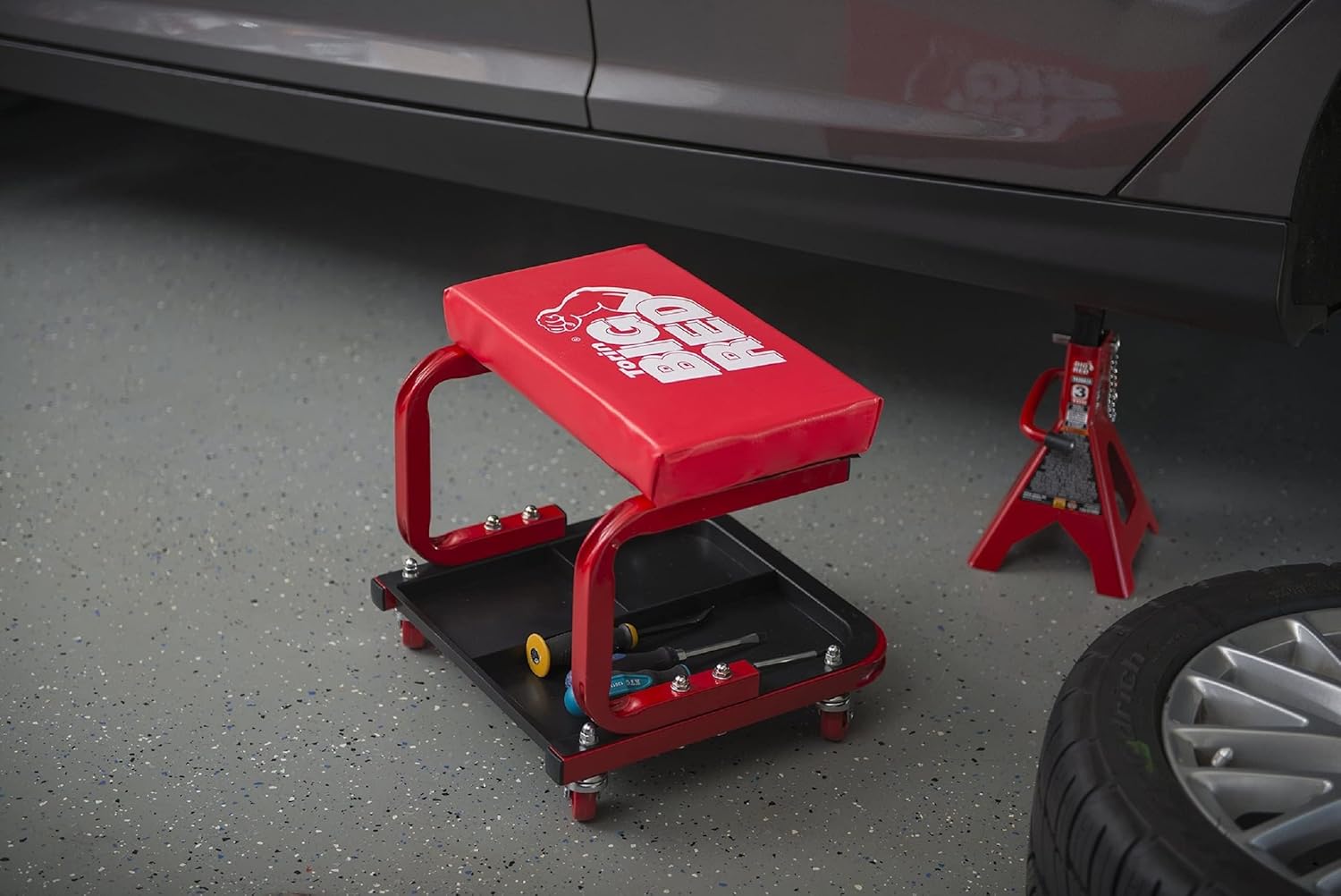 Torin Big RED TR6300-3 250lbs Red Rolling Automotive Creeper Garage/Shop Seat: Padded Mechanic Stool with Tool Large Tray Suitable for garages, Repair Shops