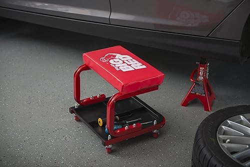 Miniatura 7 de Torin Big RED TR6300-3 250lbs Red Rolling Automotive Creeper - Asiento de garajetienda taburete mecánico acolchado con bandeja grande para