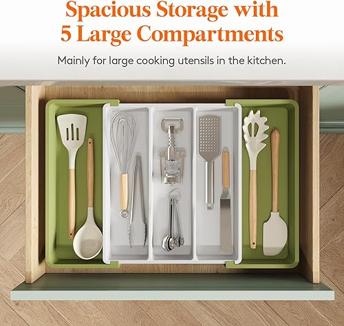Miniatura 3 de Lifewit Organizador de utensilios para cajones de cocina, bandeja de utensilios de cocina expandible, soporte ajustable para cubiertos de cubiertos,