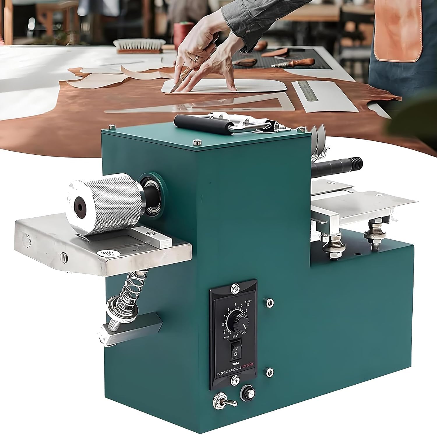 Cortadores eléctricos de correa de cuero de doble cabezal de 60 W, divisor ajustable para manualidades, bolsos, zapatos y proyectos de papel, herramienta esencial para artesanos