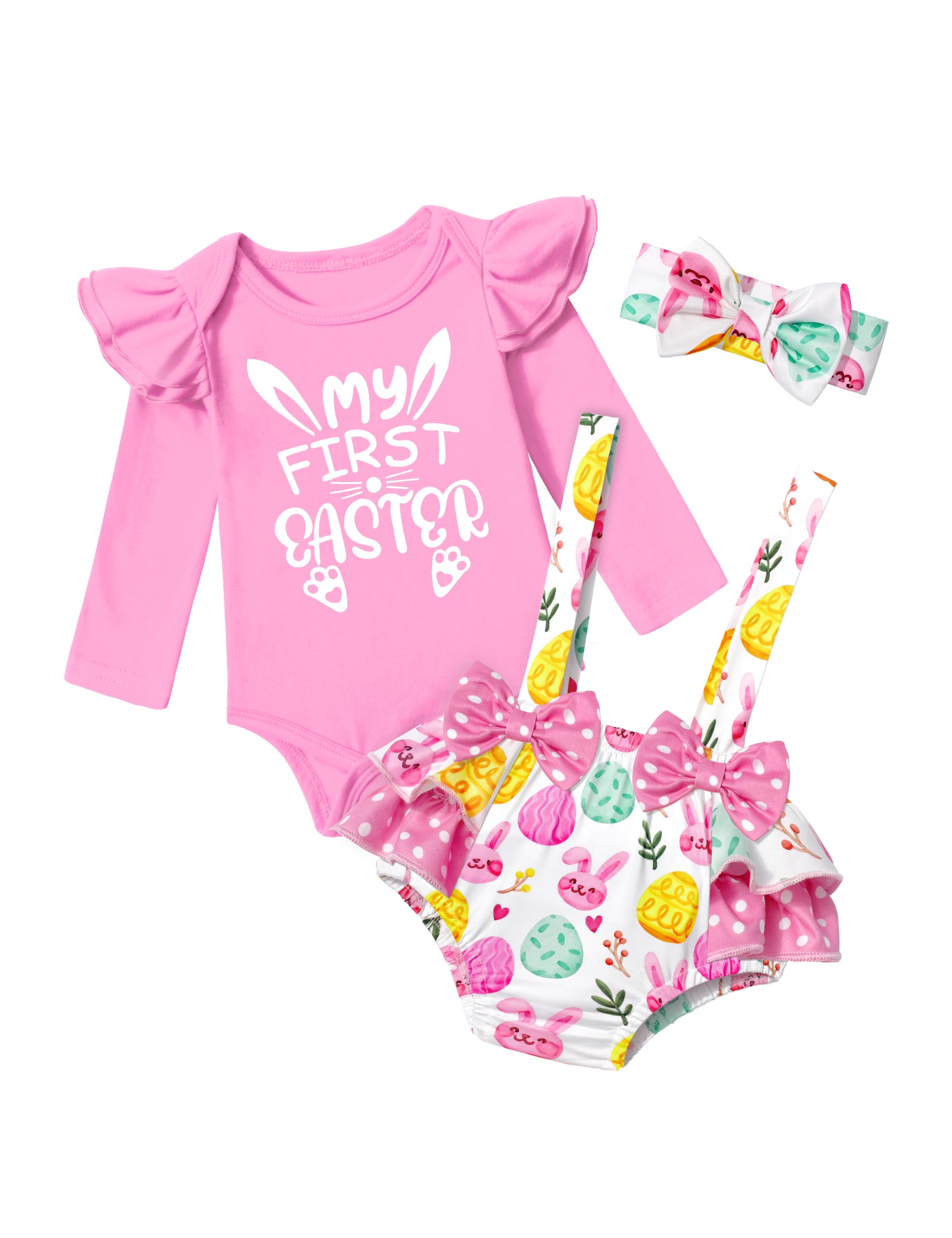 Von kilizo Easter Outfit Baby Girl My First Easter Baby Girl Outfit Bunny Print Long Sleeves Romper Baby Girl Easter Outfit