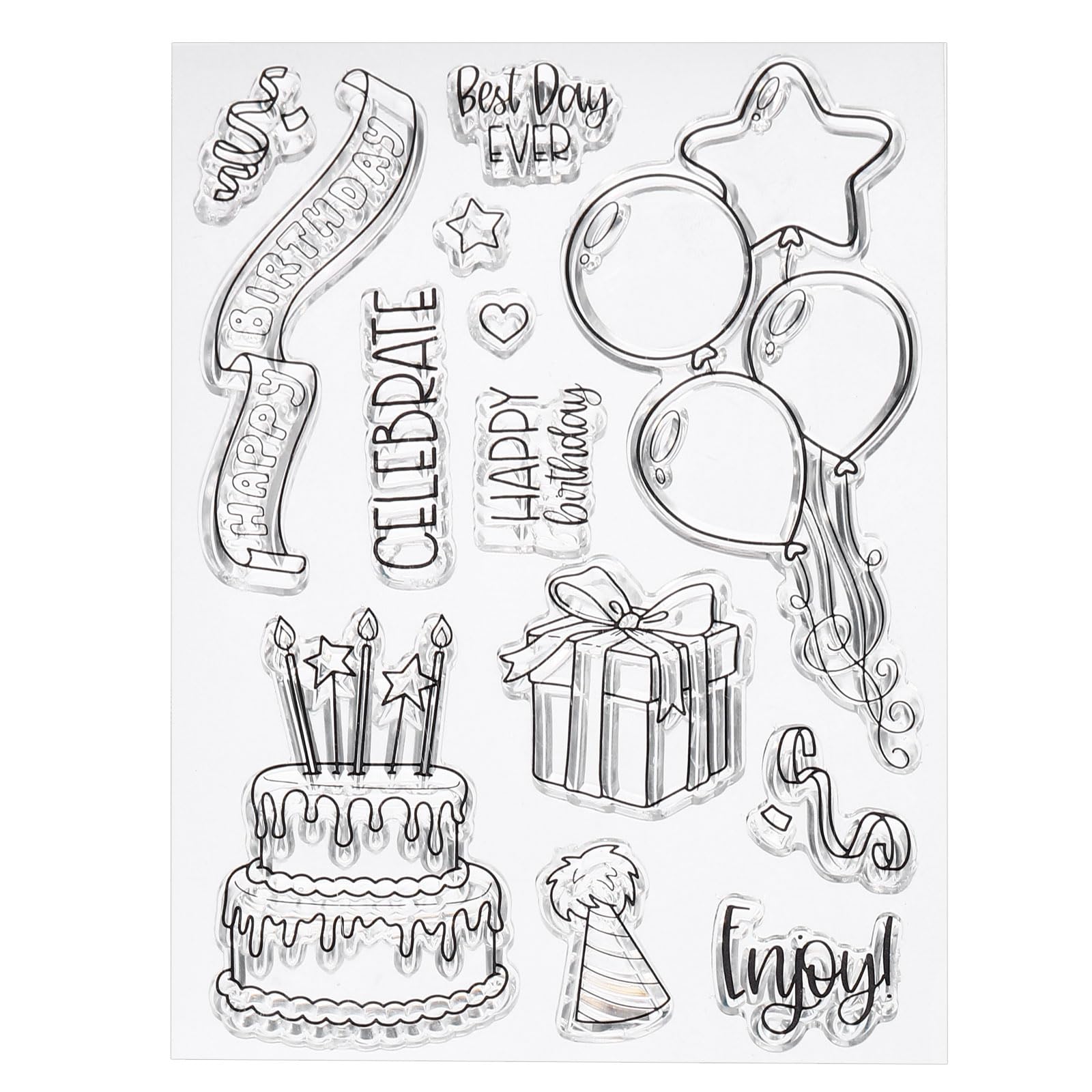 PATIKIL Sellos de Silicona Transparente, 1 Pieza T2019 Feliz Cumpleaños Globo Pastel Sellos Transparentes para Decoración de Tarjetas Haciendo Bricolaje Scrapbooking Álbum, Transparente