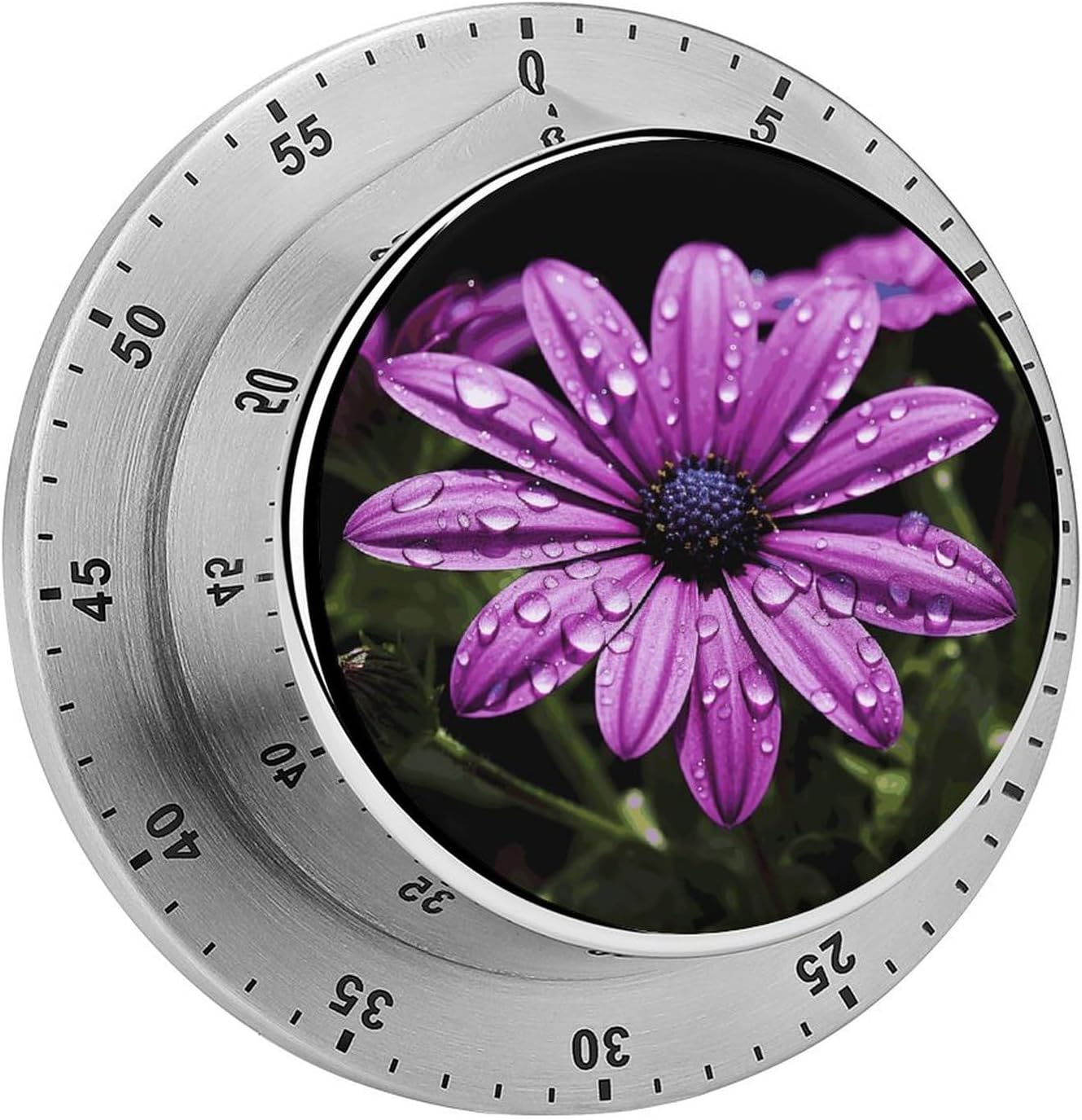 Purple Daisy Timer Stainless Steel Kitchen Timers Waterproof & Rust-Proof 60 Minute Mechanical Timer with Loud Alarm for Cooking, Baking, Fitness