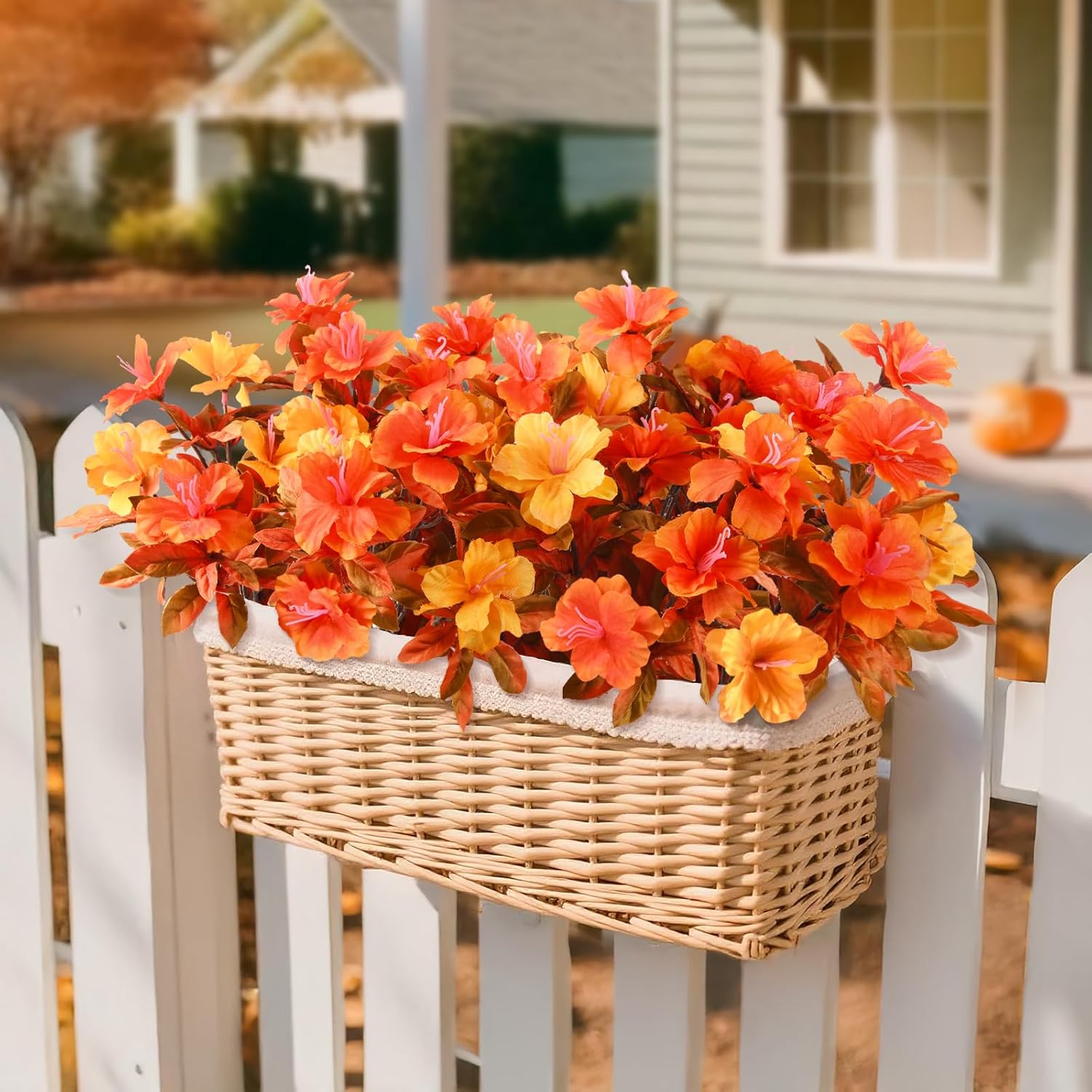 Artificial Fake Fall Flowers for Outdoor Decor 8 Bundles UV Resistant Artificial Plants Outdoor Look Real Faux Silk Autumn Flowers for Porch Planters Garden Yard Decorations - Image 5