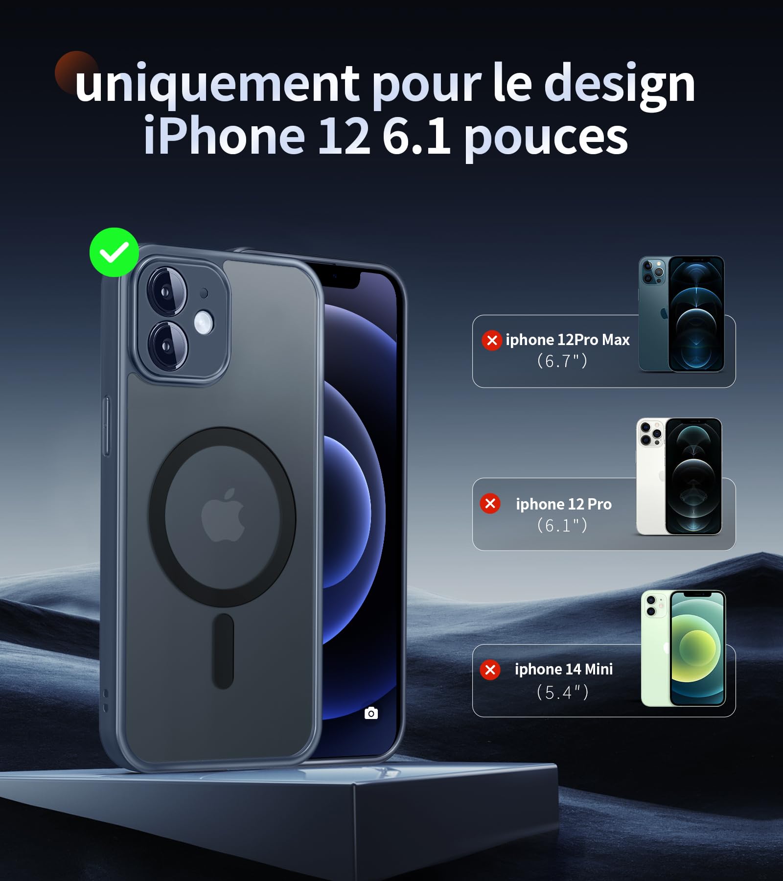 FLLAO Cover Magnetica per iPhone 12 e 2 Pellicole in Vetro Temperato, Cover iPhone 12 Compatibile con Magsafe, Custodia Traslucida Opaca Posteriore Sottile Antiurto Protettiva Case, Blu Tempesta