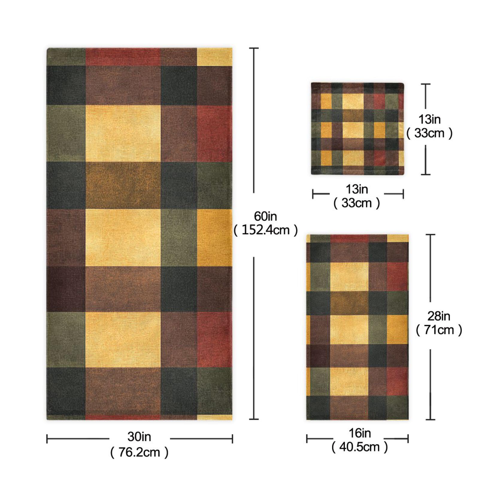 Set di 3 asciugamani assorbenti in stile autunnale a quadri, 1 asciugamano da bagno, 1 asciugamano per le mani, 1 panno per la casa, cucina e famiglia