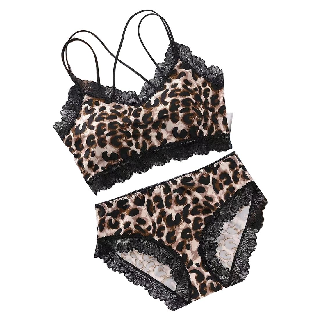 Women's Push-up Bra and Panties Non Wired Full Coverage Fancy Stylish Ladies Lace Animal Print Lingerie Set-image-4