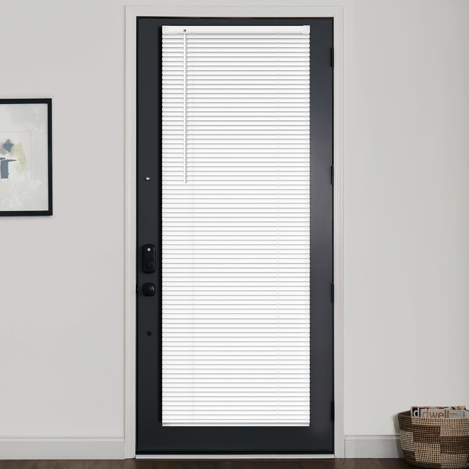 LazBlinds 1" Vinyl Mini Blinds for Doors, Cordless French Door Blinds for Privacy, Light Filtering Privacy Horizontal Shades for Front Door Patio Sidelight Glass Door, 25" W x 70" H, White White 25"W x 70"H