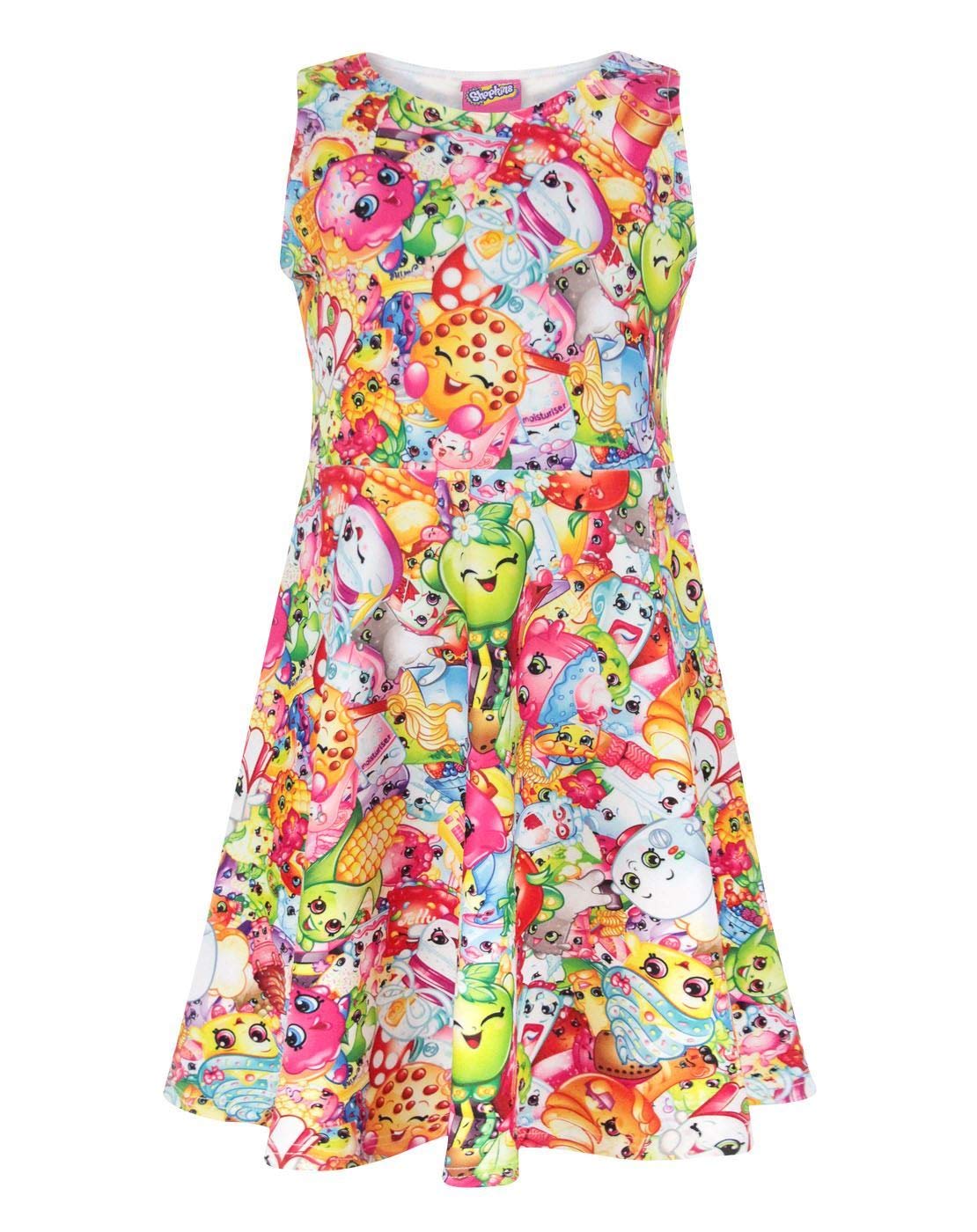 Shopkins Girls Skater Dress for Kids, All-Over Character Print Sleeveless Dress Pink