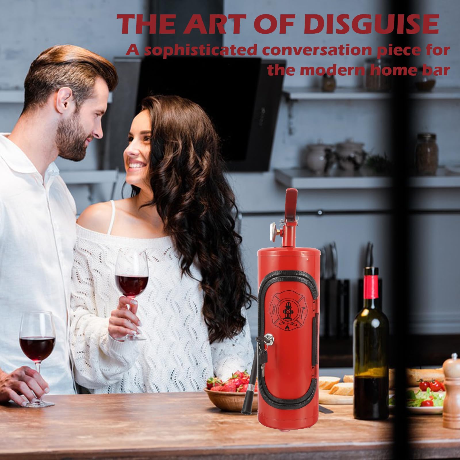 Feuerlöscher Weinschrank, Mobile Bar, Neuheit für Liebenden Feuerwehrmann, Wein Aufbewahrungsboxen, Handgefertigte -Geschenk for Whisky-Liebhaber und Feuerwehrleute（Es ist innen leer） (Rot)