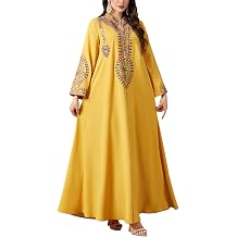 OBEEII Abayas for Women Muslim Floral Embroidery Long Sleeve Maxi Dress Ramadan Loose Morocco Islamic Dubai Robe Kaftan
