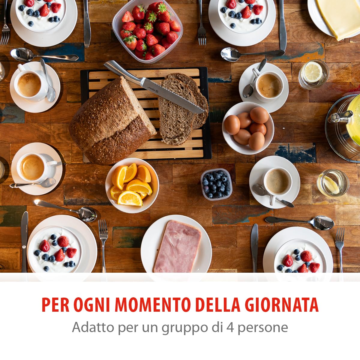 alpina Set Piatti e Ciotole Colazione - Set Piatti 4 Persone - Stoviglie in Terracotta - Piatti Colazione, Ciotole, Tazze e Piattini - Utilizzabili nel Microonde e in Lavastoviglie - Bianco