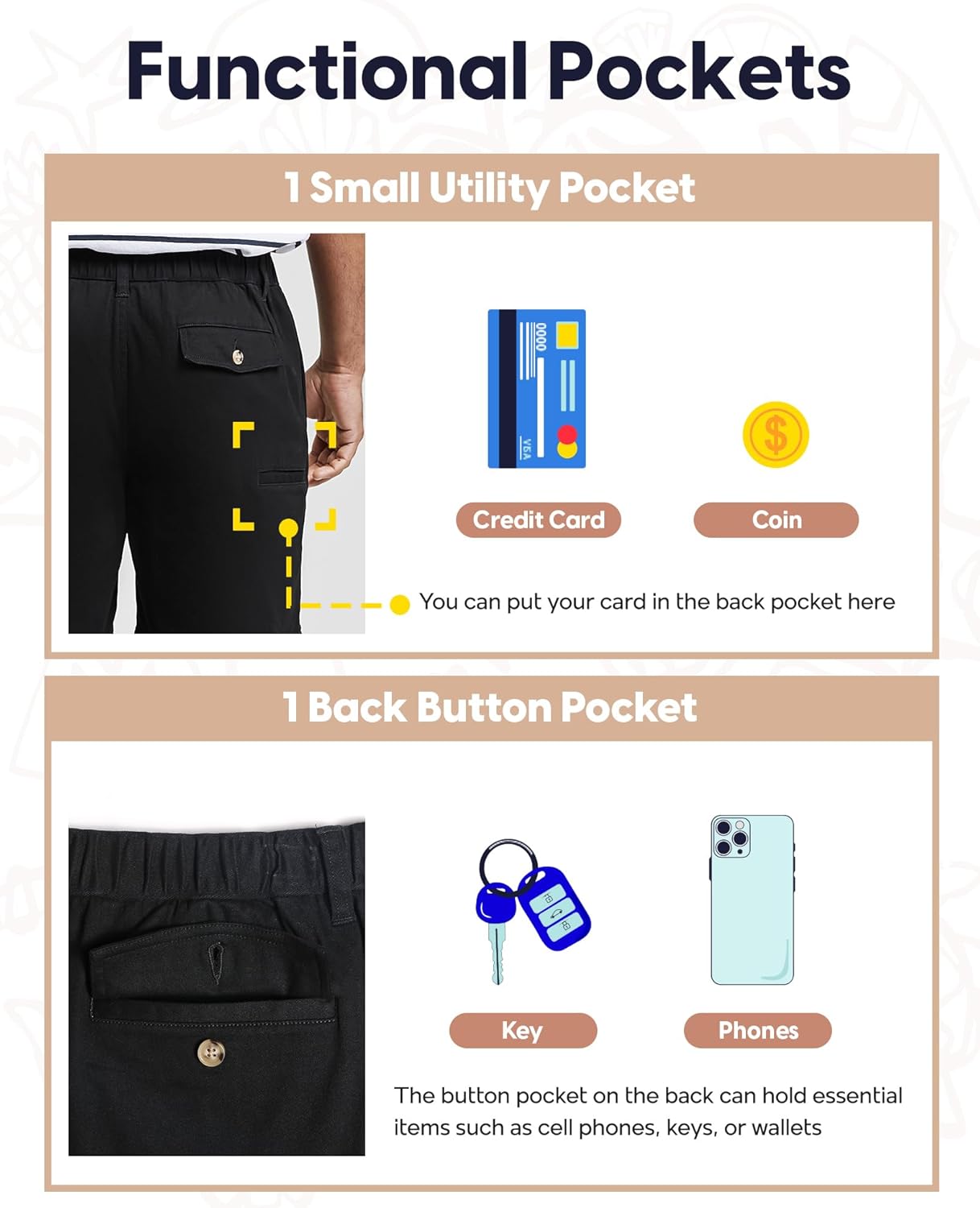 maamgic Men's Classic-fit 7" Cotton Casual Shorts Elastic Waistband with Multi-Pocket Daily Wear Walking Summer Outfit - Image 5