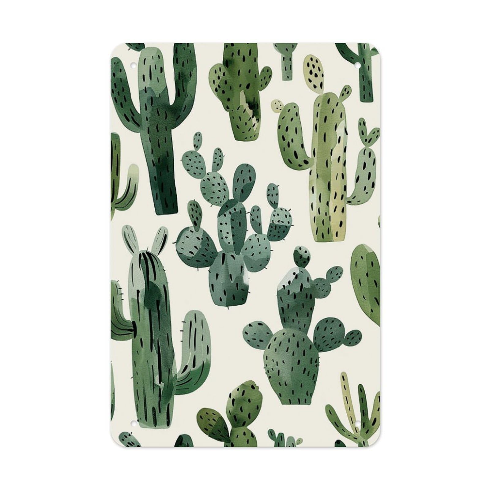 QMNLKH Light Cactus Pattern Plaques for Wall Decor, Personalized Metal Tin Sign for Home, Multifunctional Poster for Office, Fashion Painting for Hallway, Wall Art Pictures, 7.9x11.8Inch