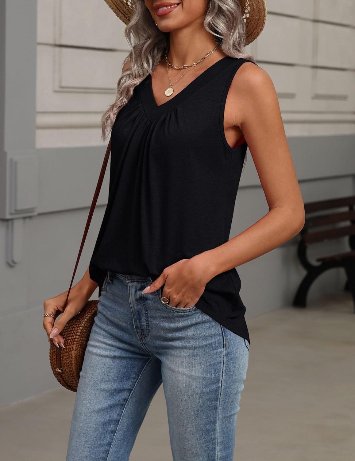 Zeagoo Womens Tank Tops Summer Sleeveless Loose Fit Tops V Neck Pleated Shirts Basic Tees Dressy Casual Trendy Clothes - Image 3