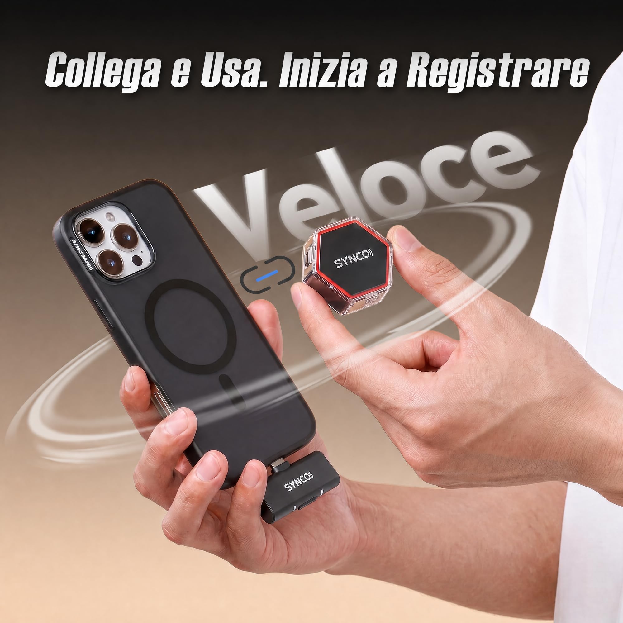 SYNCO G4 Microfono Lavalier Wireless per iPhone7-17/Android/Fotocamera, 2,4 GHz Doppio Canale, Batteria da 20 ore con custodia di ricarica,300 m, Riduzione del rumore per YouTube TikTok Vlog/Streaming