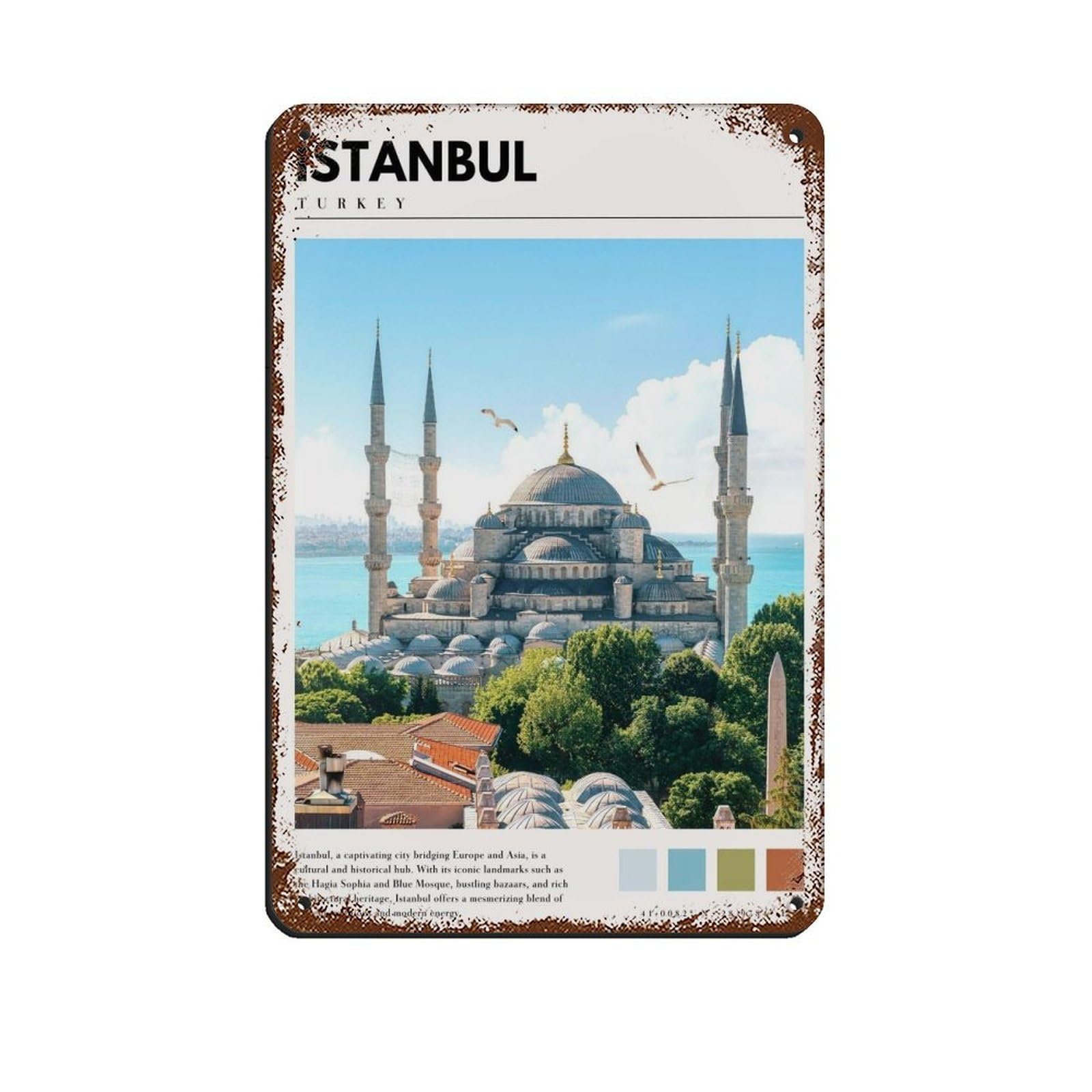 Istanbul Hagia Sophia & Blue Mosque Poster Tin Sign Vintage Metal Pub Club Cafe Bar Home Wall Art Decoration Poster Retro 8x12inch(20x30cm)