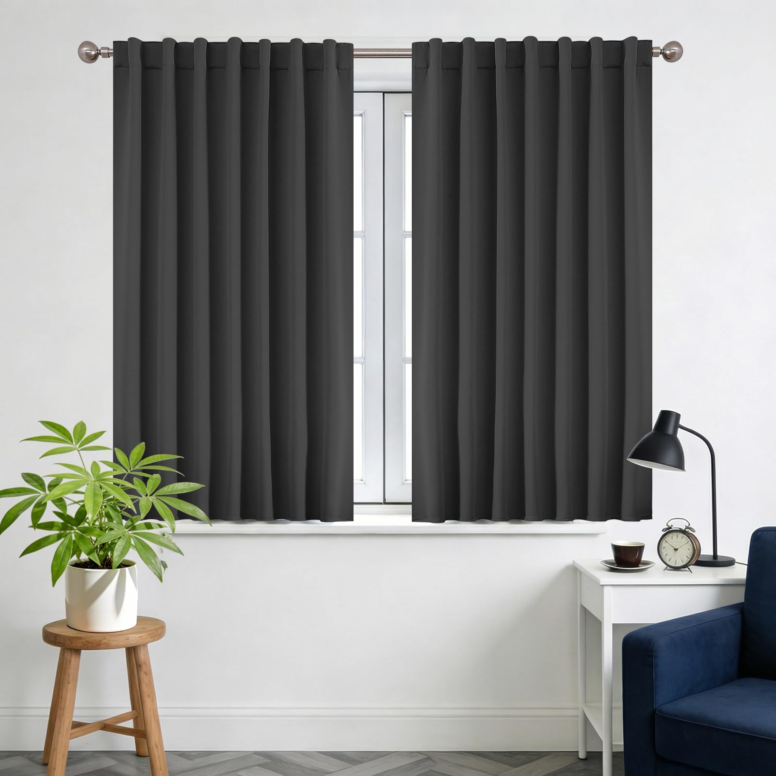 Joydeco Dark Grey Blackout Curtains 46x54 Inch Drop 2 Panels, Back Tab and Rod Pocket 85% Light Blocking Thermal Insulated Curtain Panels for Room Darkening and Noise Reducing — image 1