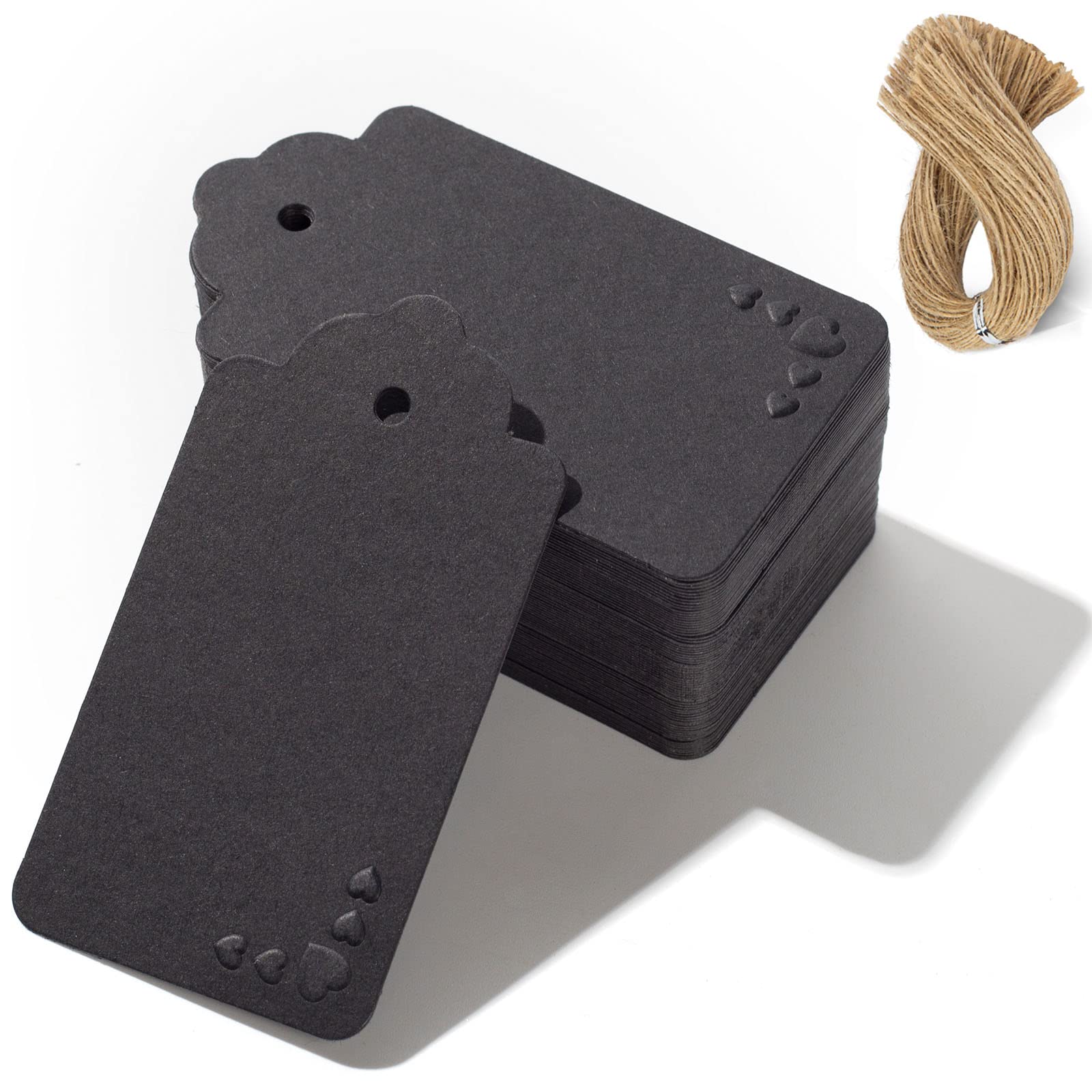 HAKACC Black Paper Tags, 125PCS Embossed Hearts Kraft Tags Convex Love Label Craft Hang Tags for Valentine's Day Gift Wrapping DIY Crafts Wedding Anniversary