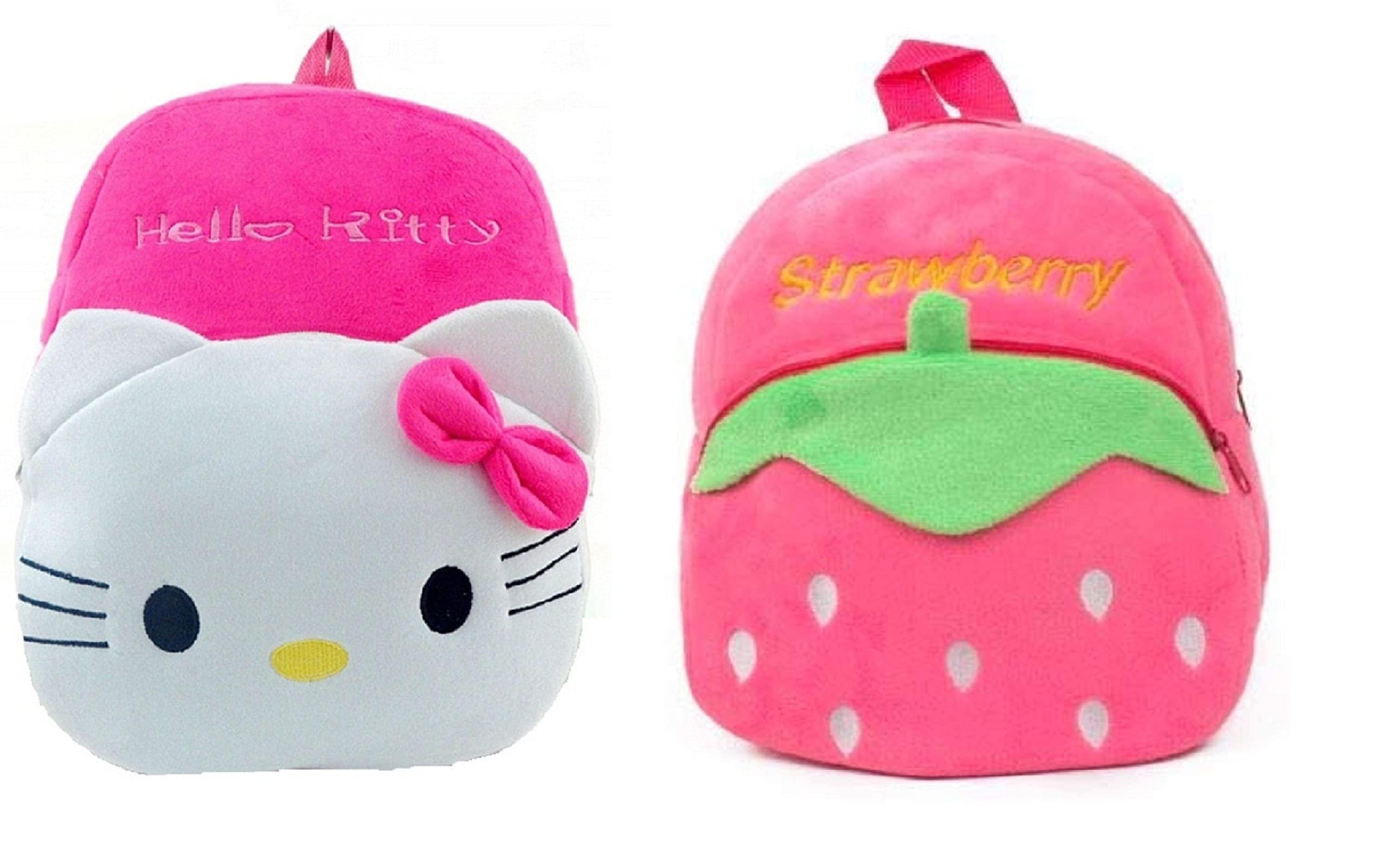 Kids School Bag Soft Plush Backpack Cartoon Bags Mini Travel Bag for for Girls Boys Toddler Baby Hello Kitty & Strawberry