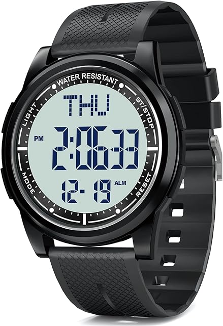 WIFORT Men Digital Watch Ultra-Thin and Wide-Angle Display, 5ATM Swimming Waterproof, Countdown Dual Time Stopwatch Backlight Alarm Mode, Fashion Metal Wrist Watches for Boys Mens