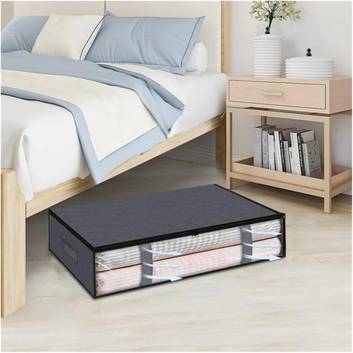 2 Pack Large Capacity Clothes Quilt Storage Bag,Bedding Toy Storage Bag Underbed Storage Container Foldable Storage Organizer(DARK GRAY)